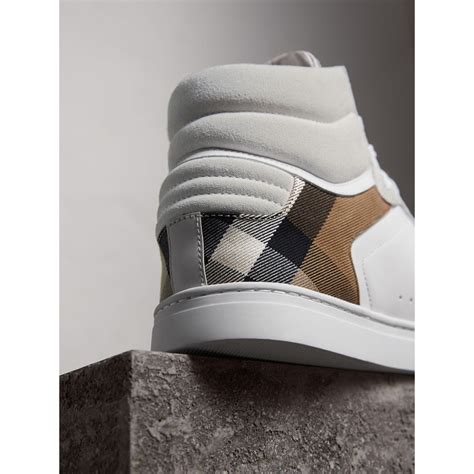 burberry leather and house check high top trainers|BURBERRY Leather suede and house check cotton .